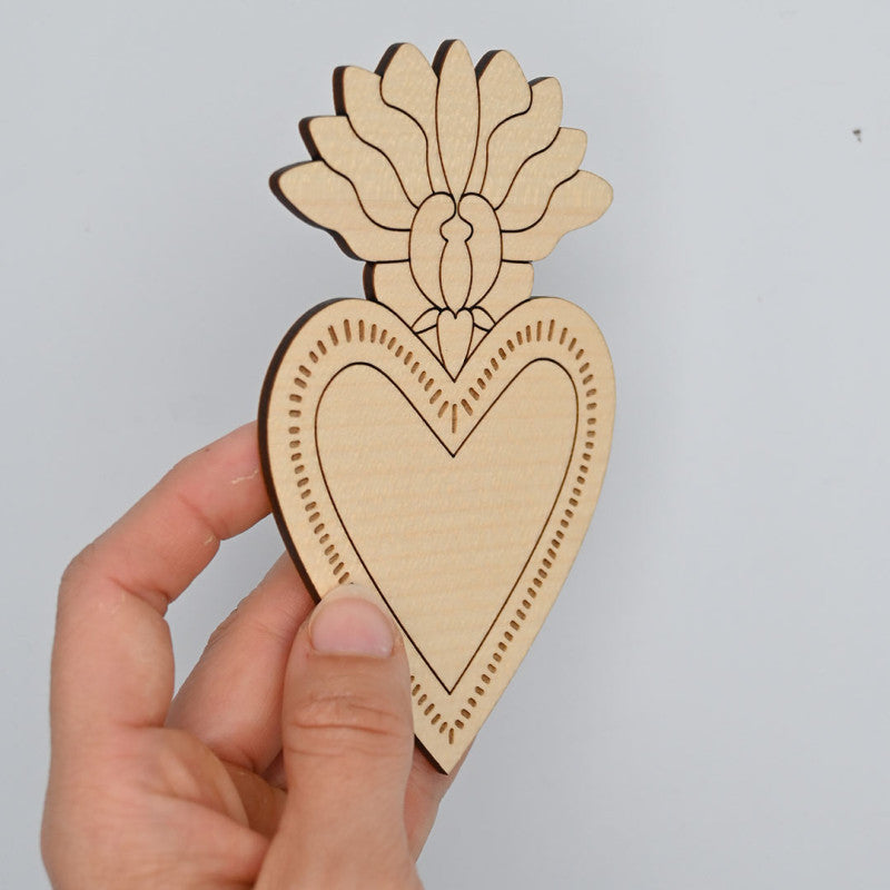 Ex-voto magnétique en bois - Cœur sacré